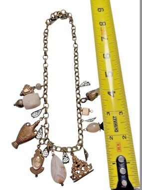 Boho Charm Necklace Antique Brass Vintage Style Mixed Charm Statement Necklace U